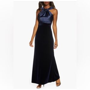 Gown - Navy Blue - Twist Front Bodice with Velvet Bottom - Size 10